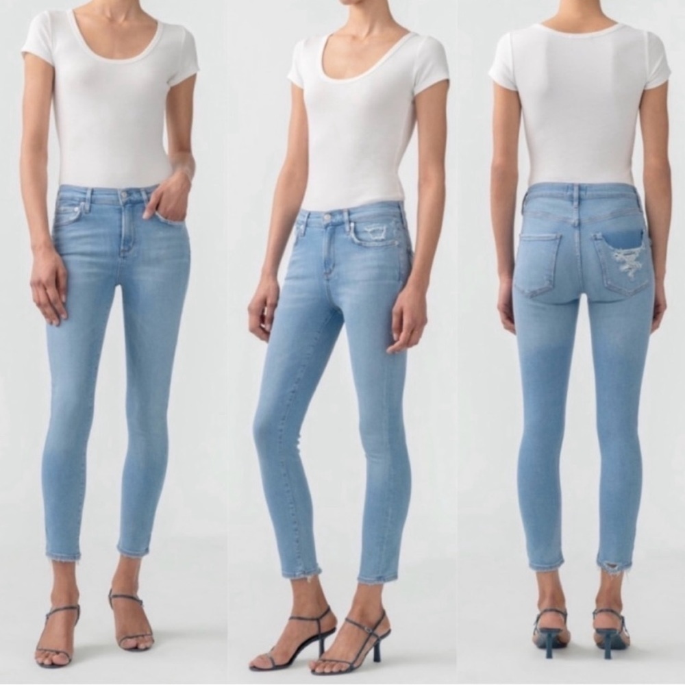 Agolde Size 25 Sophie Crop High Rise Skinny Jean Light Indigo Blue Distressed